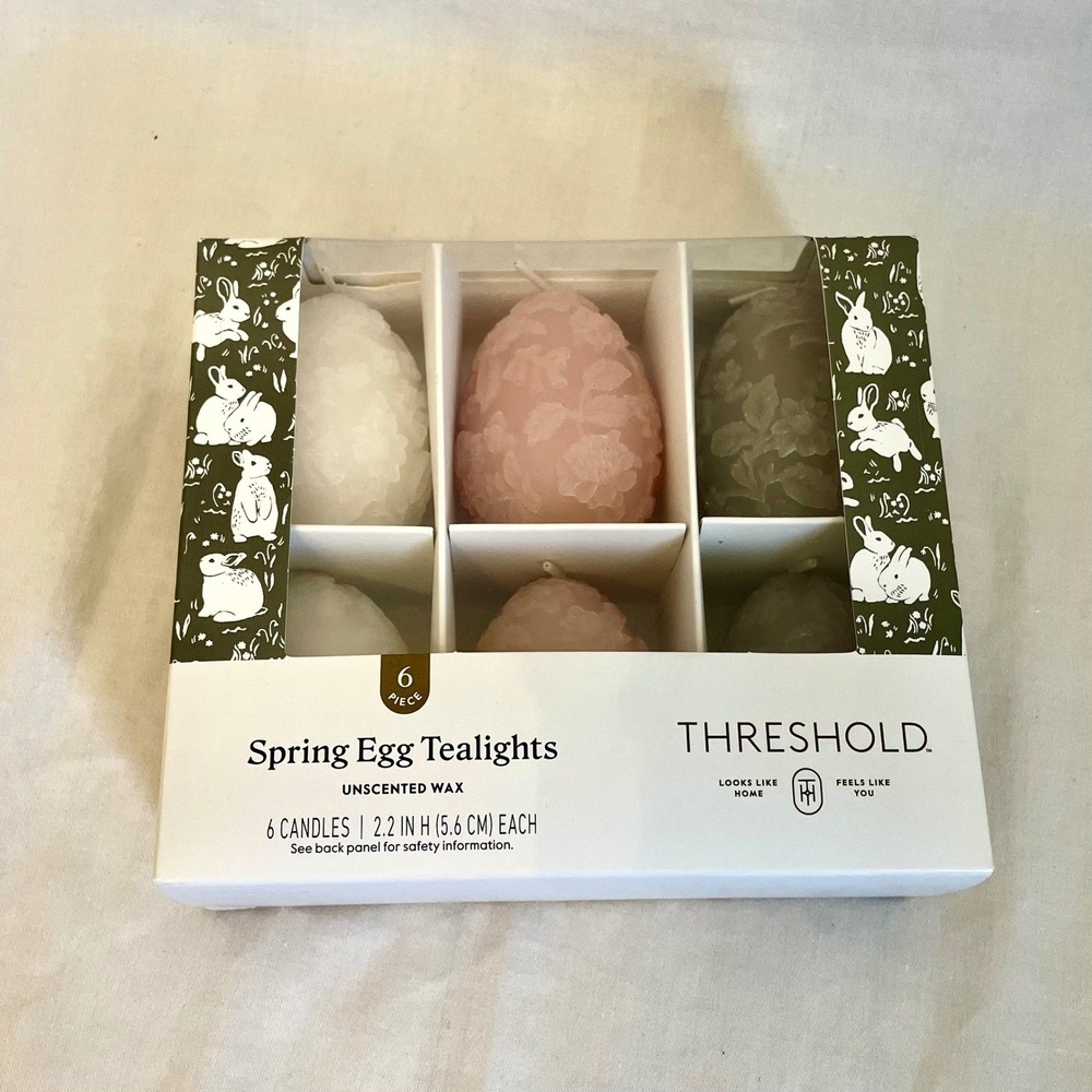 Threshold Spring Egg Tealights 6pc Unscented Floral Embossed Easter Candles Pink